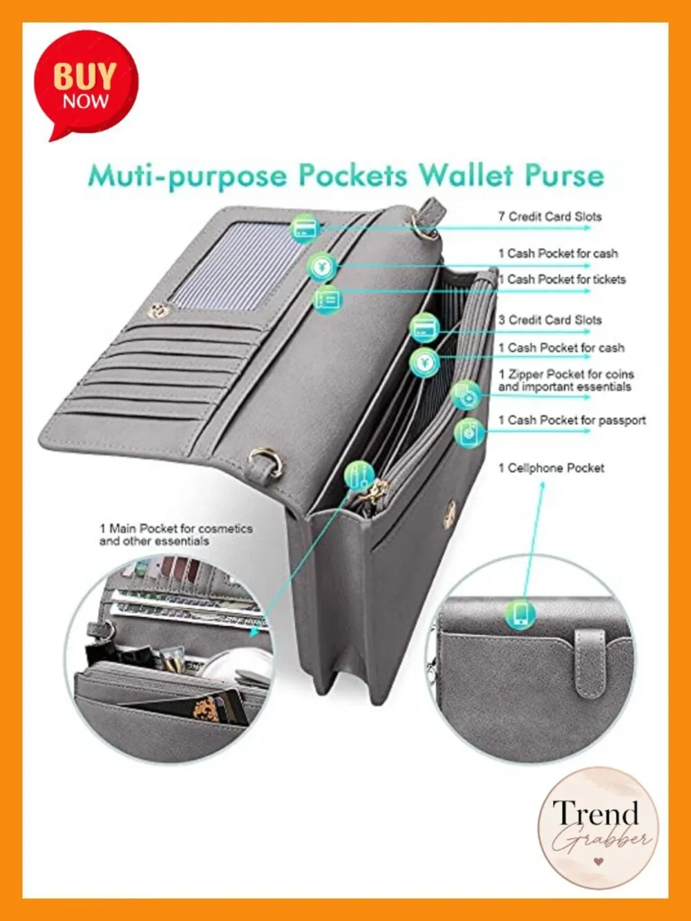 Crossbody Cellphone Purse Wallet with RFID Blocking Card Slots Straps Wristlet